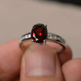 1.5ct Oval Cut Red Garnet Engagement Ring 14k White Gold Finish Diamond Accent