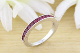 1.6ct Princess Cut Pink Ruby Channel Set Wedding Band Ring 14k White Gold Finish