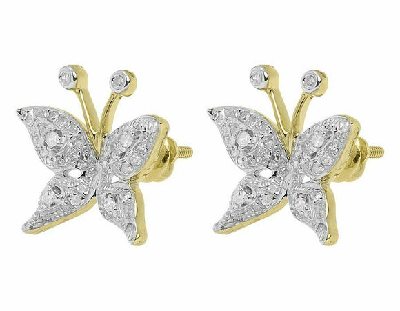 0.5ct Round Cut VVS1D Diamond Butterfly Stud Earrings 14k Yellow Gold Finish