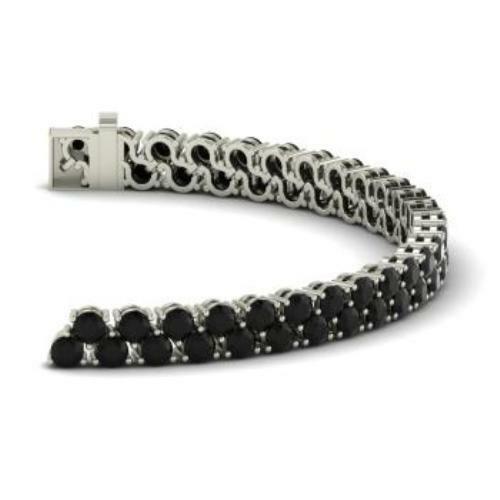 25Ct Round Cut Black Diamond Double Line Tennis Bracelet 14K White Gold Finish