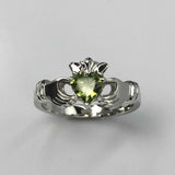 1ct Heart Cut Green Peridot Engagement Ring Claddagh Design 14k WhiteGold Finish