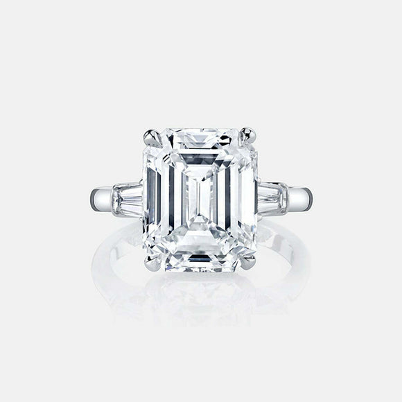 2.5ct Emerald Cut Diamond Engagement Ring Hidden Halo Trilogy 14k WhiteGold Over