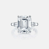 2.5ct Emerald Cut Diamond Engagement Ring Hidden Halo Trilogy 14k WhiteGold Over