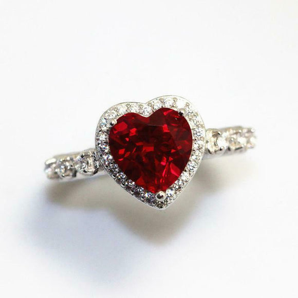 2ct Heart Cut Pink Ruby Engagement Ring Diamond Accent Halo 14k WhiteGold Finish