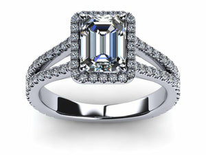 2.1ct Emerald Cut VVS1D Diamond Split Band Engagement Ring 14k White Gold Finish