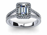 2.1ct Emerald Cut VVS1D Diamond Split Band Engagement Ring 14k White Gold Finish