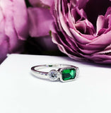 1Ct Green Emerald Diamond Three Stone Women Engagement Ring 14K White Gold Over