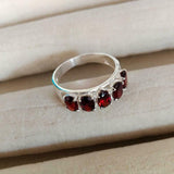 2.5ct Wedding Ring Band Oval Cut Red Garnet Five Stone 14k White Gold Finish