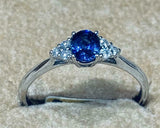 1ct Engagement Ring Oval Cut Blue Sapphire Diamond Petite 14k White Gold Finish