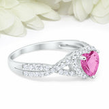 3Ct Heart Cut Pink Sapphire Split Band Halo Engagement Ring 14K White Gold Over