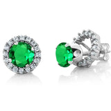 2ct Stud Earrings Round Cut Green Emerald Removable Halo 14k White Gold Finish