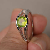 1ct Round Cut Green Peridot Split Shank Engagement Ring 14k White Gold Finish