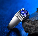 2ct Oval Cut Blue Tanzanite Solitaire Men Engagement Ring 14k White Gold Finish