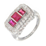 3ct Emerald Cut Pink Ruby Engagement Ring Unique Trilogy 14k White Gold Finish