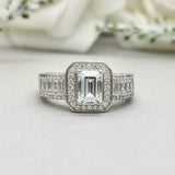 2.5ct Engagement Ring Emerald Cut Diamond Cluster Halo Accent 14k WhiteGold Over