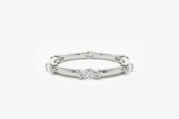 1ct Wedding Band Marquise Cut Diamond Bezel Set Stacking 14k White Gold Finish