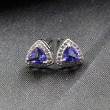 1.5ct Stud Earrings Trillion Cut Blue Tanzanite Halo 14k White Gold Finish