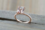 1.5ct Emerald Cut Peach Morganite Engagement Ring 14k Rose Gold Finish Solitaire