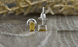 0.6ct Emerald Cut Yellow Citrine Screw Back Stud Earrings 14k White Gold Finish