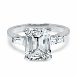 3.2ct Emerald Cut Diamond Baguette Accents Trilogy Ring 14k White Gold Finish