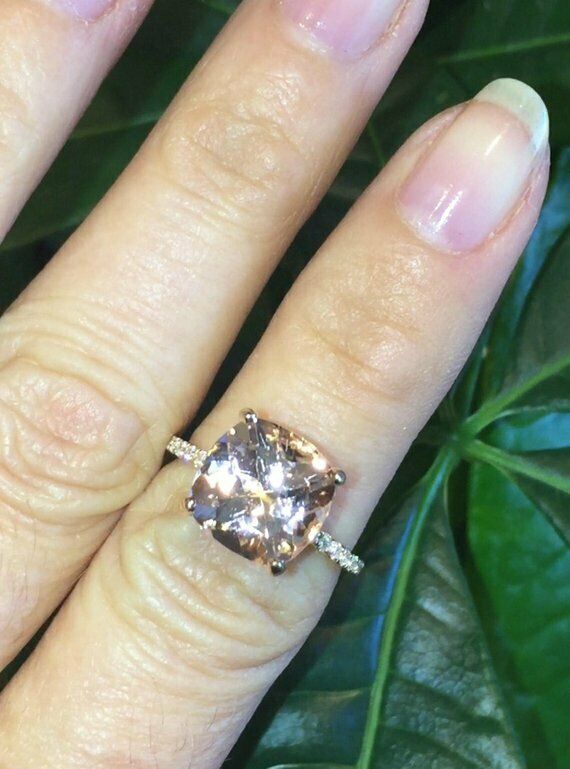 1.3ct Cushion Cut Peach Morganite Solitaire Engagement Ring 14k Rose Gold Finish