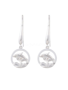 0.01ct Round Cut Moissanite Whale and Calf Dangle Earrings 14k White Gold Plated