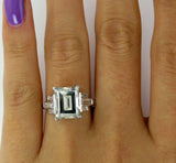 5Ct Emerald Cut Diamond Baguette Accents Engagement Ring 18K White Gold Finish