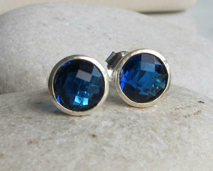 2ct Round Cut Blue Sapphire Bezel Set Solitaire Stud Earrings 14k WhiteGold Over