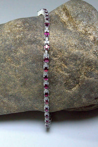 14ct Oval Cut Pink Ruby Diamond Petite Women Tennis Bracelet 14k White Gold Over