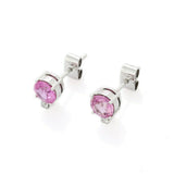 1ct Stud Earrings Round Cut Pink Sapphire Diamond Petite 14k White Gold Finish