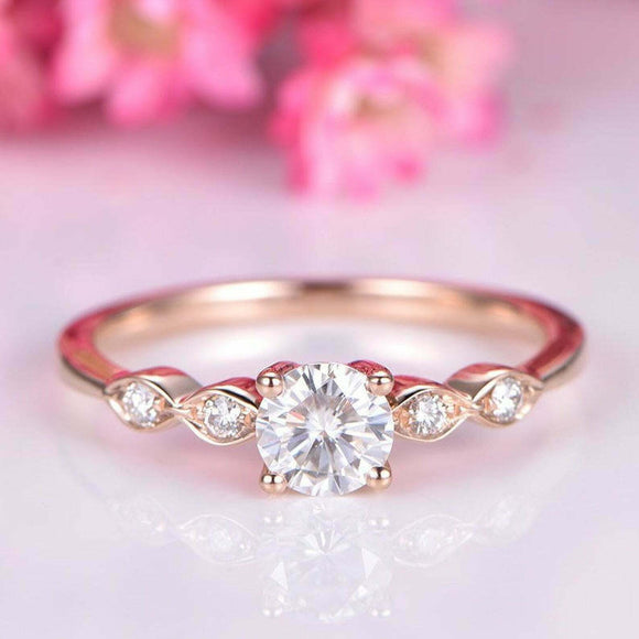 1.5ct Round Cut Diamond Engagement Ring Five Stone Solitaire 14k RoseGold Finish