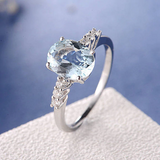 2ct Oval Cut Blue Aquamarine Round Accents Solitaire Ring 14k White Gold Finish