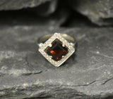 2ct Engagement Ring Asscher Cut Red Garnet Diamond Halo 14k White Gold Finish