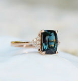 1.6ct Engagement Ring Radiant London Blue Topaz Diamond Petite 14k RoseGold Over