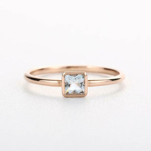 1ct Princess Cut Blue Aquamarine Solitaire Engagement Ring 14k Rose Gold Finish