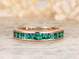 2ct Princess Cut Green Emerald Channel Set Half Eternity Band 14k Rose Gold Over