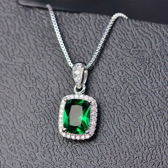 2.5ct Emerald Pendant Cushion Cut Diamond Halo 14k White Gold Finish NO CHAIN