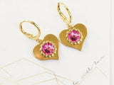 2ct Round Cut Red Garnet Heart Shape Cluster Drop Earrings 14k YellowGold Finish