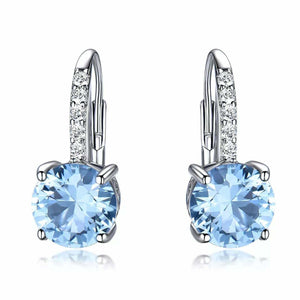 2ct Drop Earrings Round Cut Blue Topaz Dangling Stylish 14k White Gold Finish