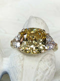 1.3ct Cushion Cut Yellow Sapphire 3 Stone Engagement Ring 14k White Gold Finish