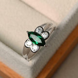 1ct Marquise Cut Emerald Dual Shank Solitaire Accent Ring 14k White Gold Finish