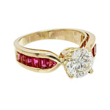 2ct Round Cut Diamond Engagement Ring Ruby Accent Solitaire 14k Yellow Gold Over