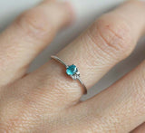 1.2ct Oval Cut Blue Aquamarine Engagement Ring 14k White Gold Finish Minimalist