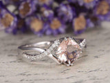 2ct Cushion Cut Peach Morganite Engagement Ring 14k WhiteGold Finish Split Shank