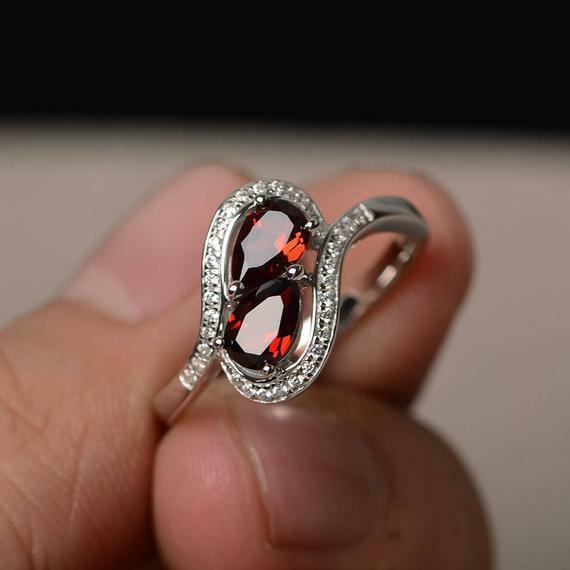 2ct Pear Cut Red Garnet Swirl Unique Wedding Engagement Ring 14k White Gold Over