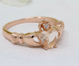 1.1Ct Heart Cut Peach Morganite Claddagh Engagement Ring 14K Rose Gold Finish