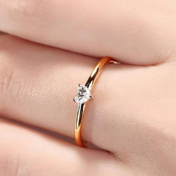 0.6ct Heart Simulated Diamond Minimalist Engagement Ring 14k Yellow Gold Plated