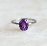 1.2ct Oval Cut Purple Amethyst Engagement Ring 14k White Gold Finish Solitaire