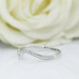 0.7ct Round Cut Diamond Wedding Band Curved Half Eternity 14k White Gold Finish