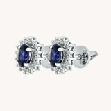 2ct Oval Cut Blue Sapphire Diamond Halo Stud Earrings 14k White Gold Finish